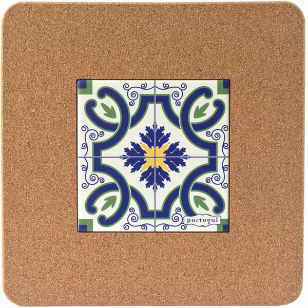 Portuguese green and blue tile in a cork frame EC-51506 | view 1