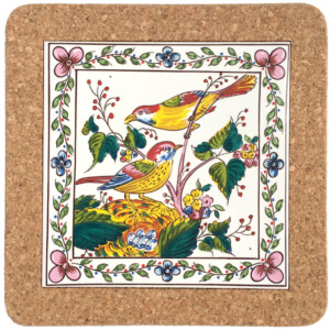 Portuguese tile with birds in a cork frame