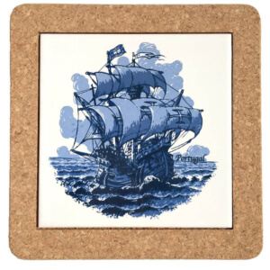 Portuguese tile with Caravel in cork frame CA-51649