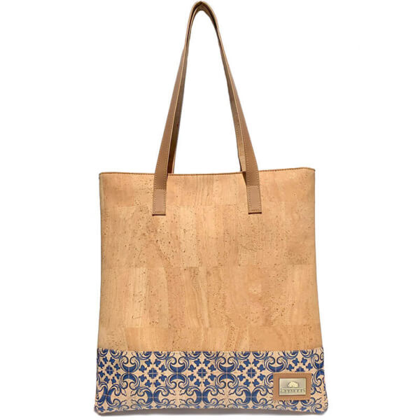 Cork shopping bag with blue tile pattern MD-01612 | view 1