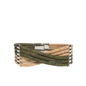 Cork bracelet with natural and green cork DL-40314