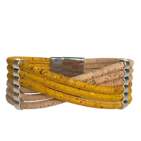 Cork bracelet with natural and yellow cork DL-40314