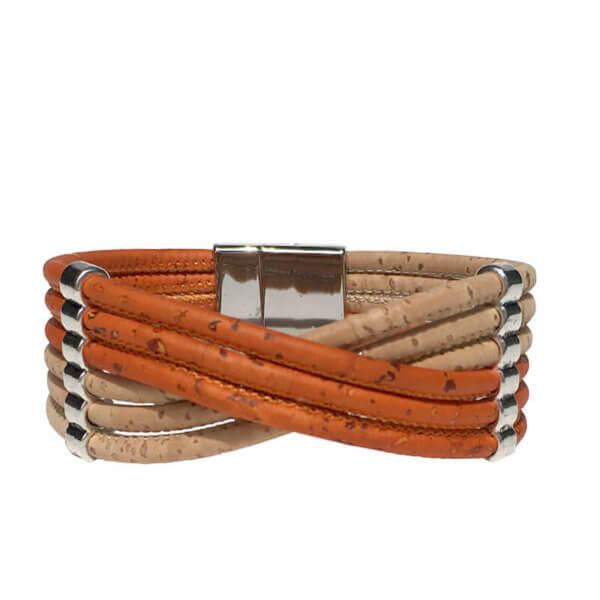 Cork bracelet with natural and orange cork DL-40314