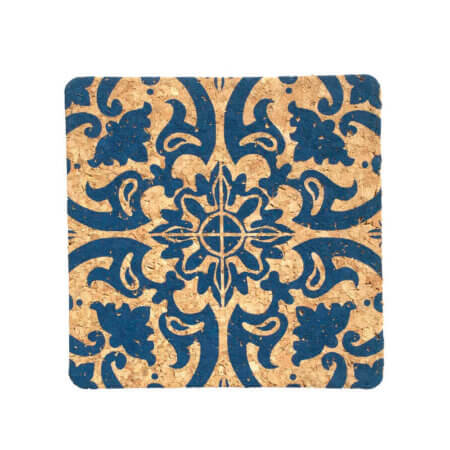 Cork coasters with blue tiles pattern VK-50375 | view 1