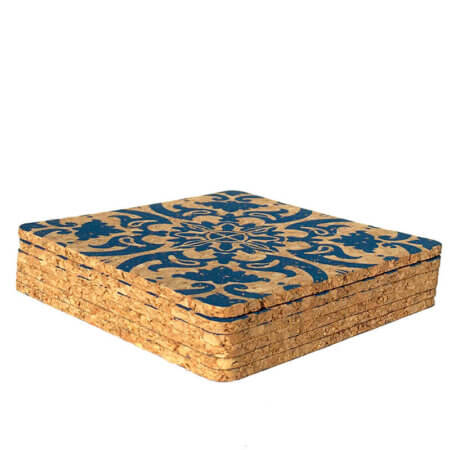 Cork coasters with blue tiles pattern VK-50375 | view 2