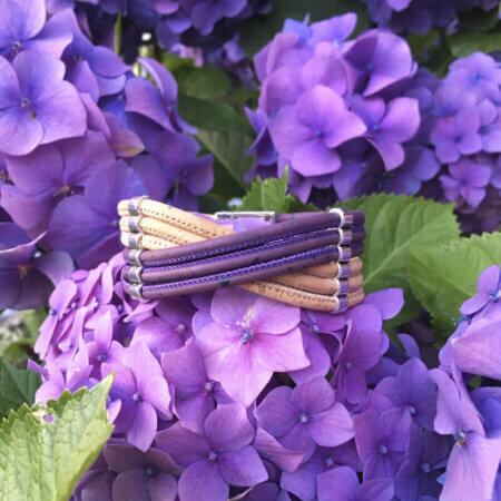 Cork bracelet in violet flowers