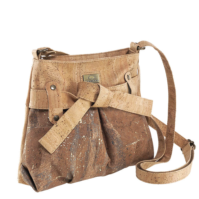 Golden cork fabric zipper handbag crossbody lady bag BAG-2279 – CORKADIA
