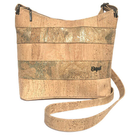 Cork bag with olive-gold stripes MG-01148 | view 1