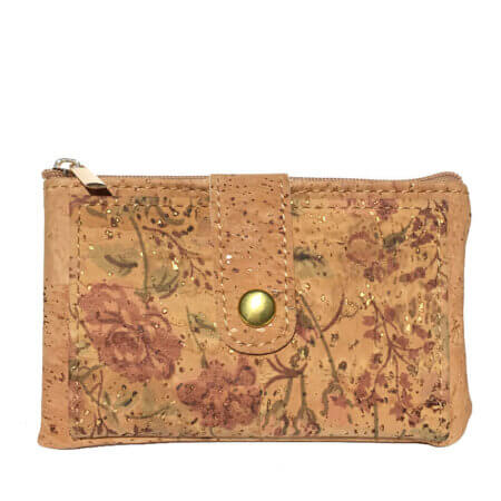 Cork cardholder wallet with pink flowers MG-22804 | view 1