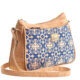 Cork bag with front zip pocket and blue pattern